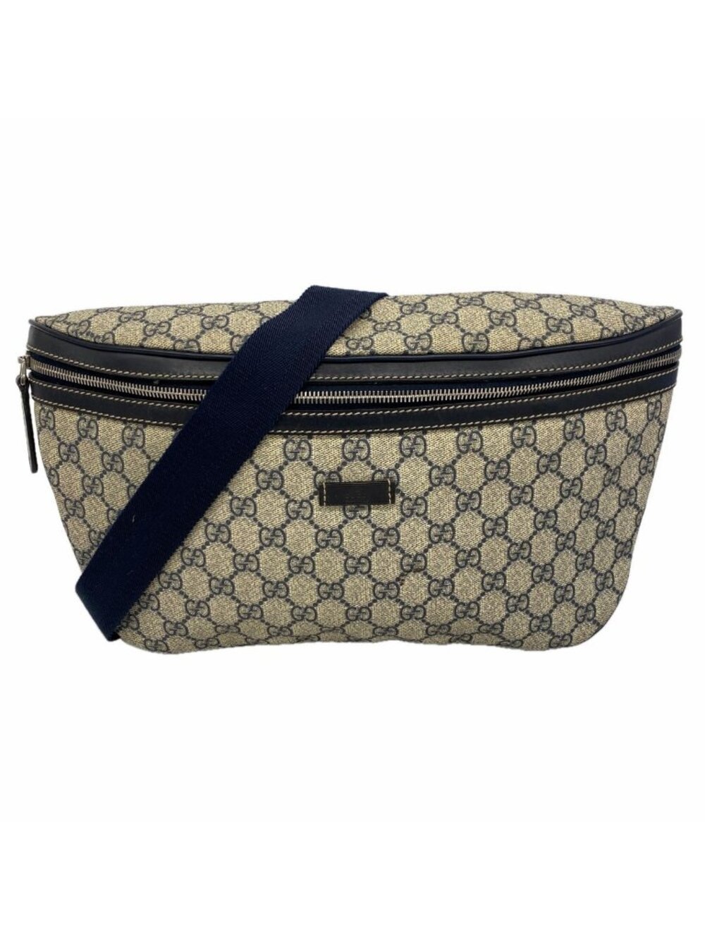 Gucci Waist Bag GG Supreme Navy Brown Silver